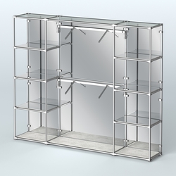 Торговая система ХРОМ (задняя стенка - зеркало) 3600 мм с зеркальными полками и поручнями №7, Метрополитан Грей