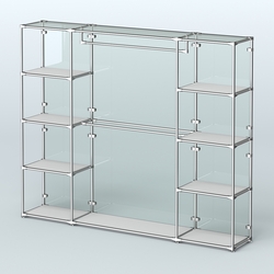 Торговая система ХРОМ (задняя стенка - стекло) 2430 мм с полками ДСП и поручнями №3, Серый