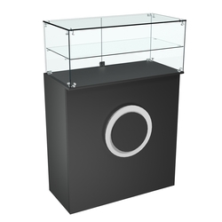 Торговый прилавок прямоугольный с декоративной накладкой и одной полкой КРУГ №2, Черный