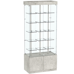 Стеклянная торговая витрина широкая с верхней подсветкой и маленькими прозрачными полками Фрактал №1-1, Метрополитан Грей