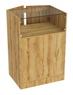 Прилавок из ДСП серии Тандем №2-600 малый со стеклянной крышкой и дверками, Дуб Золотистый