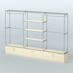 Торговая система ХРОМ без ДСП 3600 мм с тумбами Т21, полками ДСП и поручнями №2, Крем Вайс