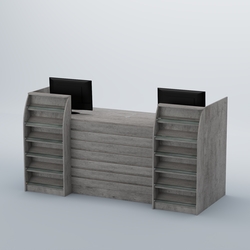 Ресепшен Атлант с накладными планками и наклонными полками №7, Бетон Чикаго светло-серый F186 ST9