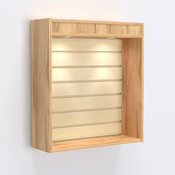 Витрина настенная №201-2В открытая с эконом панелью и подсветкой, Дуб Золотистый