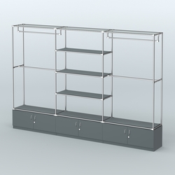 Торговая система ХРОМ без ДСП 3600 мм с тумбами Т21, полками ДСП и поручнями №2, Темно-Серый