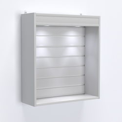 Витрина настенная №201-2В открытая с эконом панелью и подсветкой, Серый