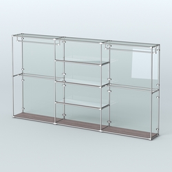 Торговая система ХРОМ (задняя стенка - стекло) 3600 мм с зеркальными полками и поручнями №2, Ясень Анкор темный