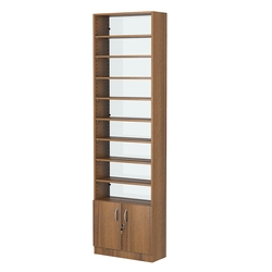 Стеллаж из ДСП с 8-ю полками 250x600 мм серии LEVEL-8 №4-1 (З/C - СТЕКЛО), Орех