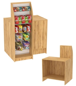 Торговый кассовый прилавок с высоким стеллажным модулем для импульсных покупок Импульс №2-2-450, Дуб Золотистый