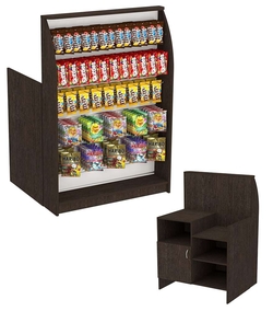 Торговый кассовый прилавок импульсных покупок высокий с широкой экономпанелью Импульс №2-4-900, Дуб Венге