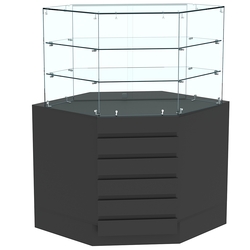 Торговый прилавок угловой со стеклянными шторками и фасадными панелями №15Э-02, Черный