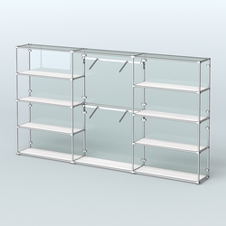 Торговая система ХРОМ (задняя стенка - стекло) 3600 мм с полками ДСП и поручнями №6, Ясень Анкор светлый