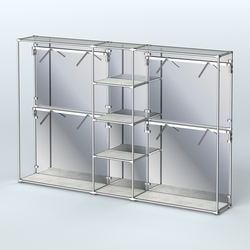 Торговая система ХРОМ (задняя стенка - зеркало) 3030 мм с полками ДСП и поручнями №8, Метрополитан Грей