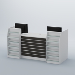 Ресепшен Атлант с накладными планками и наклонными полками №7, Белый и Черный