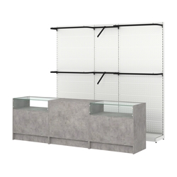 Комплект стеллажей с комбо поручнями и прилавков ЭК-2 для торговли одеждой №9, Бетон Чикаго светло-серый F186 ST9