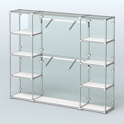 Торговая система ХРОМ (задняя стенка - стекло) 2430 мм с полками ДСП и поручнями №7, Ясень Анкор светлый