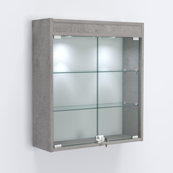 Витрина настенная №201-3А с прозрачными полками и фризом с подсветкой, Бетон Чикаго светло-серый F186 ST9