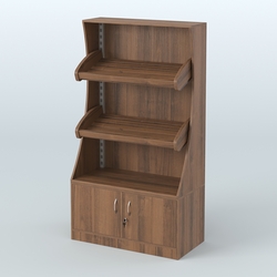 Стеллаж низкий пристенный с деревянными полками для хлебной лавки ХЛ-2, Орех