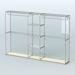 Торговая система ХРОМ (задняя стенка - стекло) 3600 мм с зеркальными полками и поручнями №4, Крем Вайс