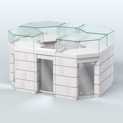 Торговый островок GOLD с зеркальным фасадом №1-1 (3,13 кв.м), Ясень Анкор светлый