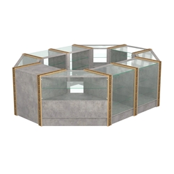 Торговый островок с прозрачными полками и молдингами №2 (4,72 кв.м), Бетон Чикаго светло-серый F186 ST9