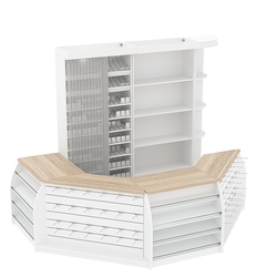 Комплект кассовой зоны со скошенным фасадом и стеллажом под сигареты средний №2-1, Белый + Дуб Сонома