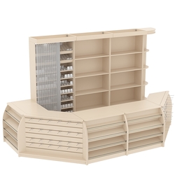 Комплект кассовой зоны со скошенным фасадом и стеллажом под сигареты большой №3-1, Крем Вайс