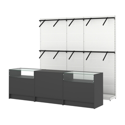 Комплект стеллажей с пристенными поручнями и прилавков ЭК-2 для торговли одеждой №5, Черный