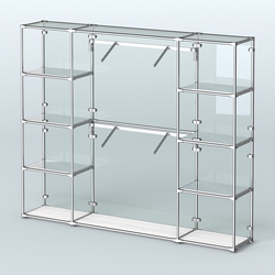 Торговая система ХРОМ (задняя стенка - стекло) 3600 мм с зеркальными полками и поручнями №7, Ясень Анкор светлый