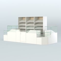 Пристенный павильон с прилавками и стеллажами для торговли хлебом и выпечкой №5, Белый + Дуб Сонома