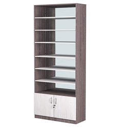 Стеллаж из ДСП с 6-ю полками 350x900 мм серии LEVEL-6 №13-2 (З/C - ЗЕРКАЛО), Ясень Анкор темный + Ясень Анкор светлый