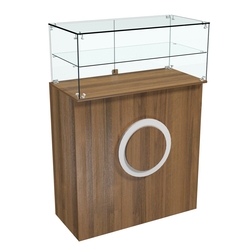 Торговый прилавок прямоугольный с декоративной накладкой и одной полкой КРУГ №2, Орех