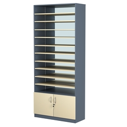Стеллаж из ДСП с 10-ю полками 350x900 мм серии LEVEL-10 №13-2 (З/C - ЗЕРКАЛО), Темно-серый + Крем Вайс