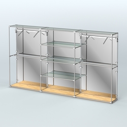 Торговая система ХРОМ (задняя стенка - зеркало) 3600 мм с прозрачными полками и поручнями №10, Дуб Золотистый