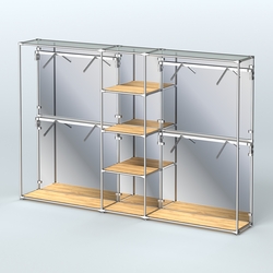 Торговая система ХРОМ (задняя стенка - зеркало) 3030 мм с полками ДСП и поручнями №8, Дуб Золотистый