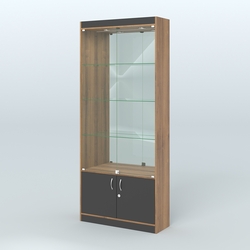 Витрина зеркальная из ДСП с дверками для аптеки №1-300-3, Орех + Черный