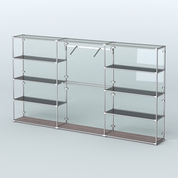 Торговая система ХРОМ (задняя стенка - стекло) 3600 мм с тонированными полками и поручнями №9, Ясень Анкор темный