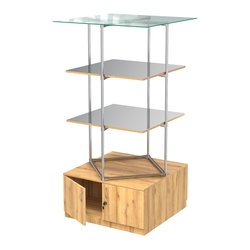 Торговые стенды Экспозиция с полками и тумбами №4 (с двумя зеркальными полками), Дуб Золотистый