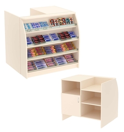 Торговый кассовый прилавок импульсных покупок с наклонными полками со стеклянными бортиками Импульс №1-3-900, Крем Вайс