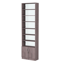 Стеллаж из ДСП с 6-ю полками 250x600 мм серии LEVEL-6 №4-1 (З/C - СТЕКЛО), Ясень Анкор темный