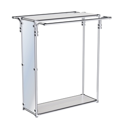 Хромированный глубокий стенд-вешало с усиленными поручнями, торец-зеркало ZTD-11 №1-3, полки ДСП 16 мм, Ясень Анкор светлый