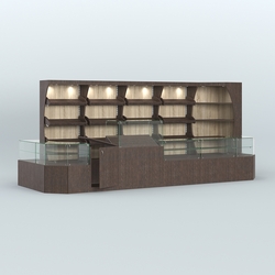 Угловой павильон с широким рядом стеллажей для размещения хлеба и выпечки №4, Дуб Венге + Дуб Сонома