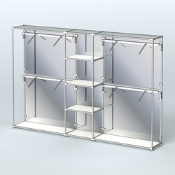 Торговая система ХРОМ (задняя стенка - зеркало) 3030 мм с полками ДСП и поручнями №8, Белый