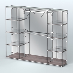 Торговая система ХРОМ (задняя стенка - зеркало) 3600 мм с зеркальными полками и поручнями №11, Ясень Анкор темный