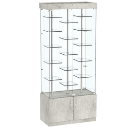 Стеклянная торговая витрина с двойными регулируемыми по высоте полочками Фрактал №1-2, Метрополитан Грей
