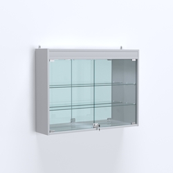 Витрина настенная №203-4А зеркальная с двумя широкими полками и фризом, Серый