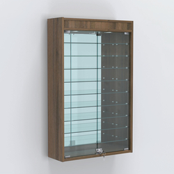 Витрина настенная №202-8А высокая с девятью полками, зеркалом и подсветкой, Орех
