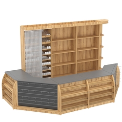 Комплект кассовой зоны со скошенным фасадом и стеллажом под сигареты большой №3-1, Дуб Золотистый и Темно-Серый