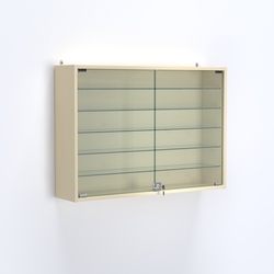 Витрина настенная №203-5А широкая с пятью стеклянными полками, Крем Вайс