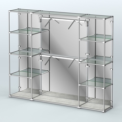 Торговая система ХРОМ (задняя стенка - зеркало) 2430 мм с прозрачными полками и поручнями №7, Метрополитан Грей